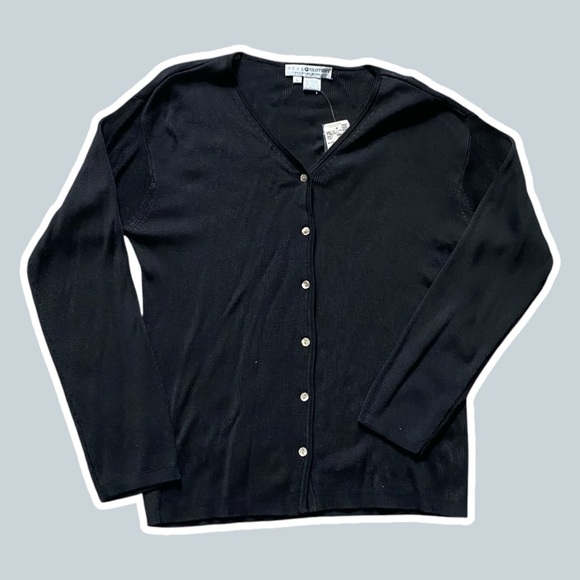 NWT ~ VTG ~ 1990s ~ Saks Fifth Avenue ~ Black Knit Cardigan ~ Ribbed ~ Size L - Picture 1 of 4